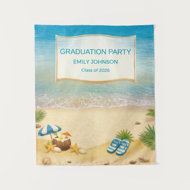 Beach Graduation 2026 Photo Backdrop Tapestry (Front)