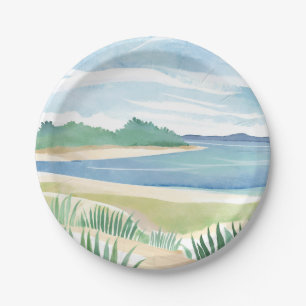 Beach Grass Bay Watercolor Ocean Coastal Sea Paper Plate