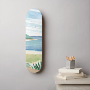 Beach Grass Bay   Watercolor Ocean Coastal Sea Skateboard