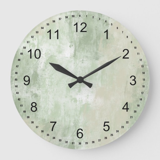Beach Green Cream Sand abstract Large Clock (Front)