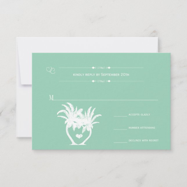 Beach Green Palm Tree Destination Chalkboard RSVP Card (Front)