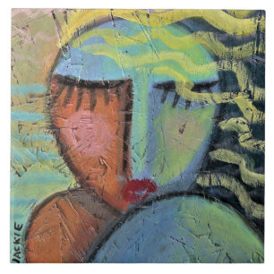 Beach Hair Abstract Painting on OSB Board Tile