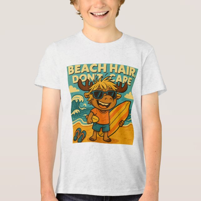 Beach Hair, Don’t Care-Silly Summer Kids T-Shirt Tri-Blend Shirt (Front)