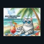 Beach Hair Don't Care Feline Fine Cat Postcard<br><div class="desc">This fun postcard shows an adorable kitty relaxing on a beach under a palm tree. The kitty is wearing stylish sunglasses and sipping a delicious cocktail. And to add to the fun, the slogan reads: “Beach hair? Don’t care—I’m feline fine!” This funny, cat-loving postcard is perfect for anyone who appreciates...</div>