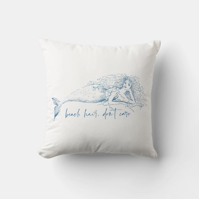 Beach Hair Don't Care Mermaid Sand Dollar Quote Cushion (Front)
