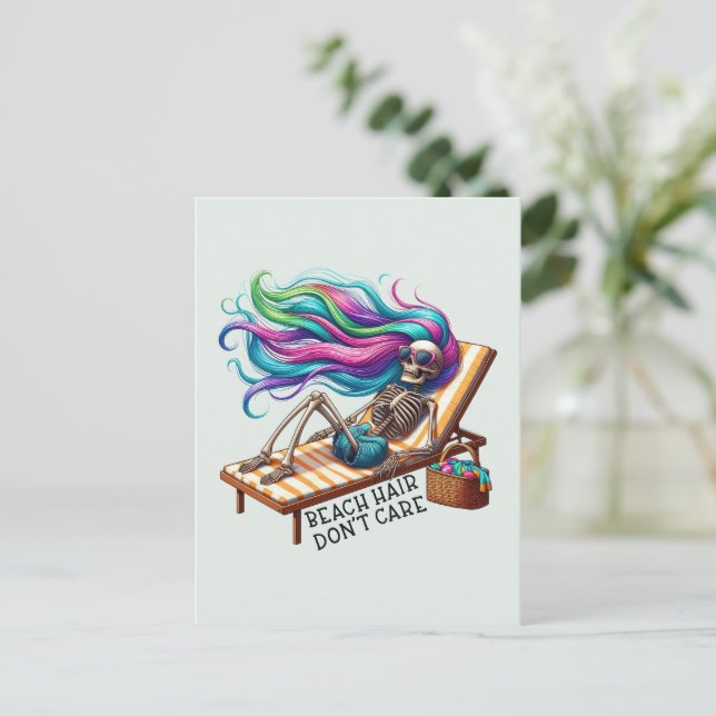 Beach Hair Don't Care - Skeleton  Postcard (Standing Front)