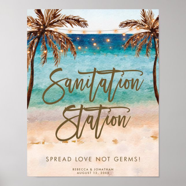 Beach hand sanitising station wedding sign (Front)
