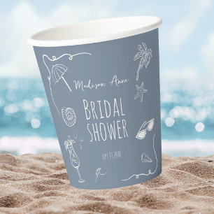 Beach HandDrawn Doodle Illustrations Bridal Shower Paper Cups