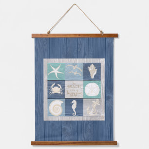 Beach Happy Place Blue Aqua Old Wood Sea Hanging Tapestry