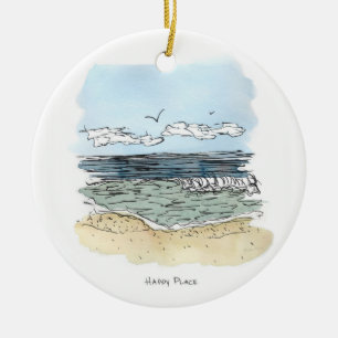 Beach Happy Place Circle Ornament