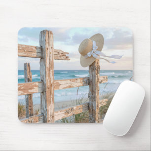 Beach Hat On Weathered Fence Post Mouse Pad