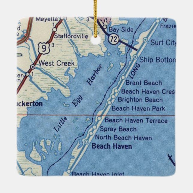 Beach Haven NJ Vintage Map Ceramic Ornament (Back)