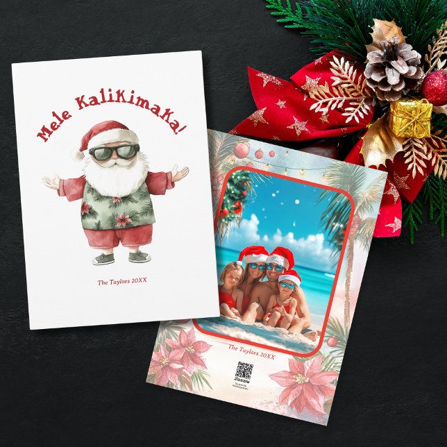 Beach Hawaii Mele Kalikimaka Christmas Photo Holiday Card (beach santa claus)