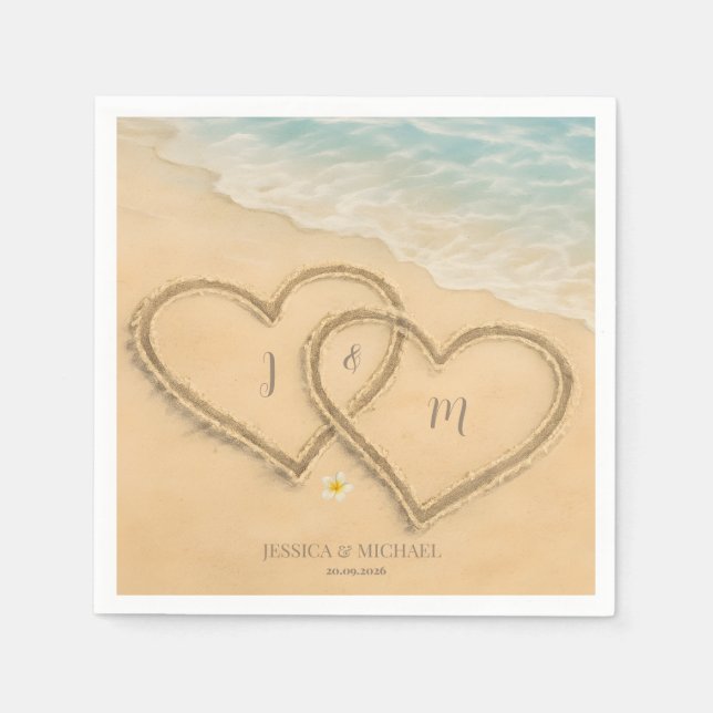 Beach Heart Custom Wedding Sand & Sea Napkin (Front)