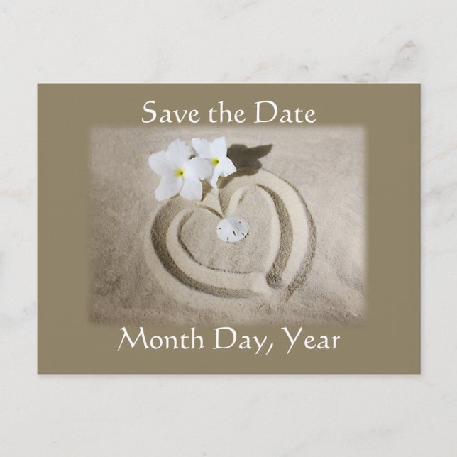 Beach Heart in Sand - Save the Date Wedding Announcement Postcard (Front)