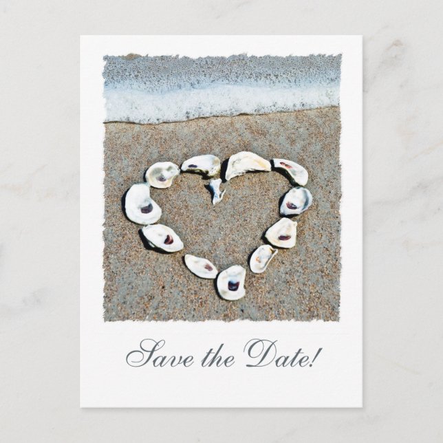 Beach Heart Save the Date Announcement Postcard (Front)