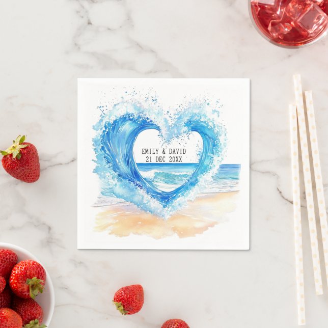 Beach Heart Shape Wave  Wedding Paper Napkin (Insitu)