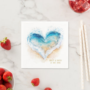 Beach Heart Shape Wave  Wedding Paper Napkin
