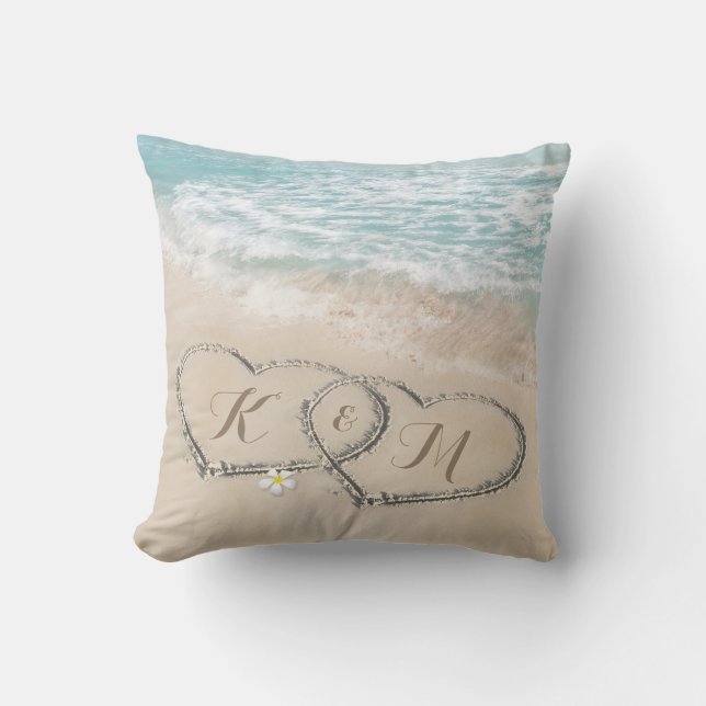 Beach Heart Wedding Couple Gift Cushion (Front)