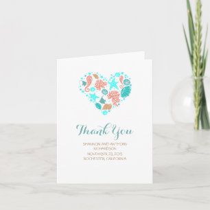 Beach Heart White Elegant Wedding Thank You Card