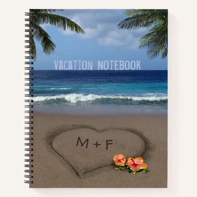 Beach Heart with customisable text on front & back Notebook (Front)