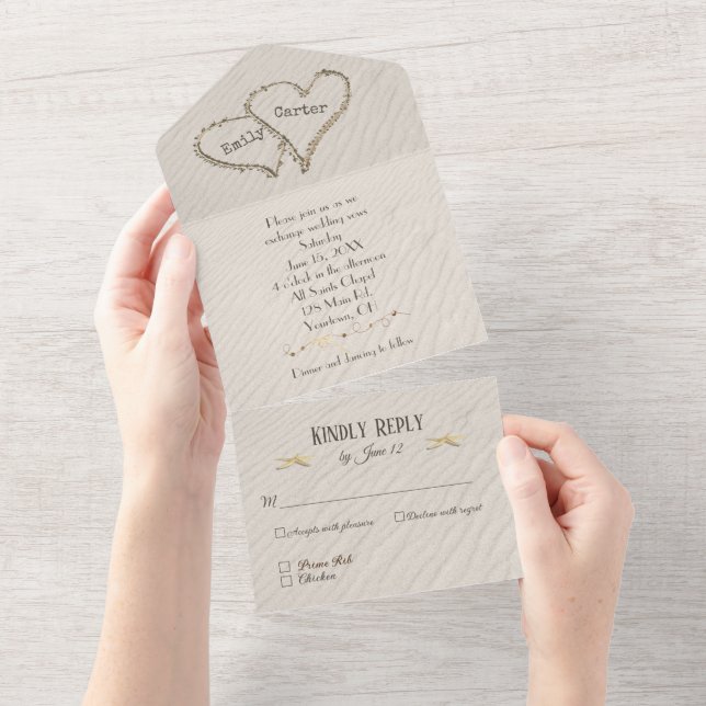 Beach Hearts In Sand All In One Invitation (Tearaway)