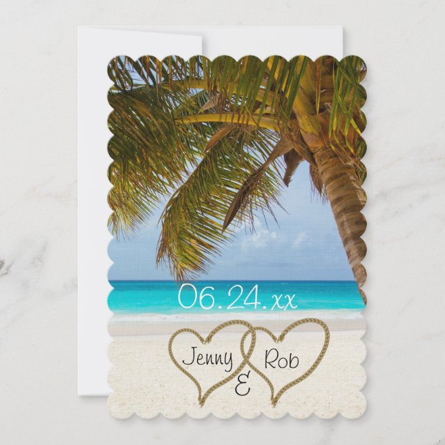 beach hearts wedding bridal bride groom guests invitation (Front)