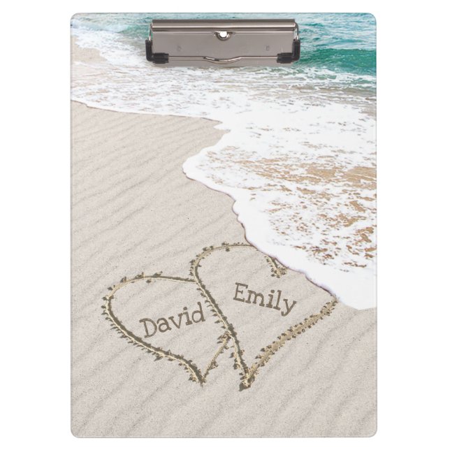 Beach Hearts with Names  Clipboard (Front)