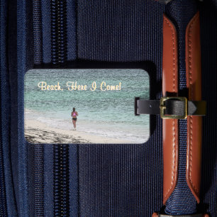 "BEACH, HERE I COME!"/Lone Female Jogger On Beach Luggage Tag