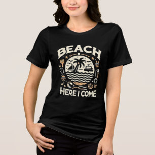 Beach Here I Come Tropical Sunset Fun Tri-Blend Shirt