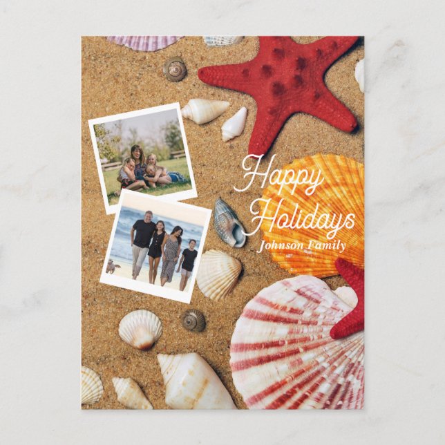Beach Holiday Coastal Sand Seashells Family Photo Postcard (Front)