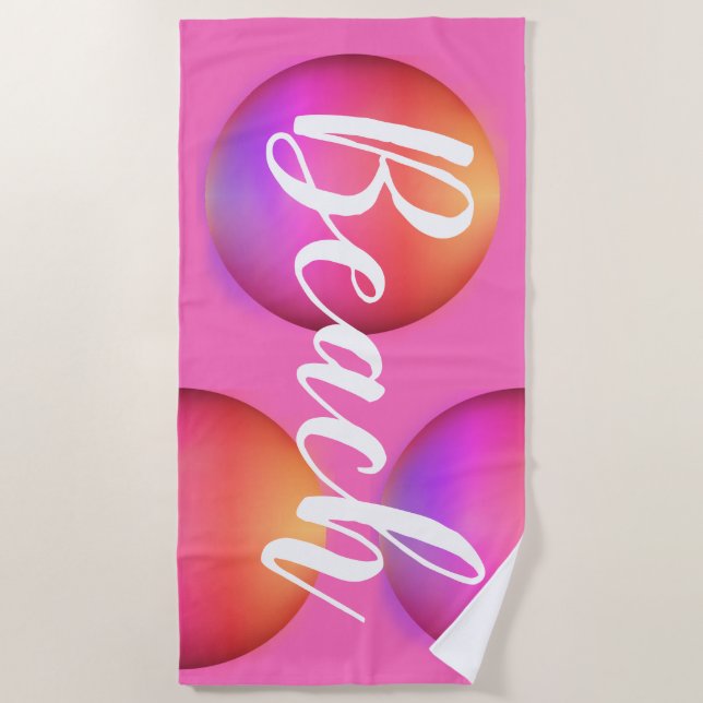 Beach Hot Pink Orange Ombre Beach Towel (Front)