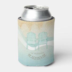 Beach House Adirondack Chairs Aqua Blue ID623 Can Cooler