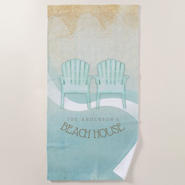 Beach House Adirondack Chairs Aqua Blue ID623 Towel (Front)