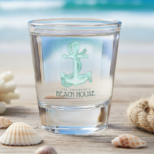 Beach House Anchor & Rope Aqua Blue ID623 Shot Glass