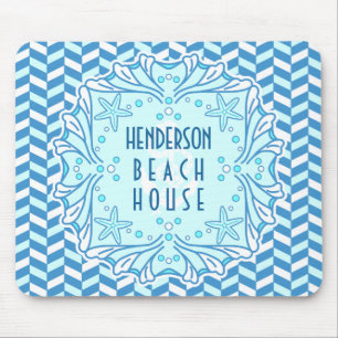 Beach House Art Deco Shell and Herringbone Custom Mouse Pad