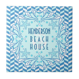Beach House Art Deco Shell and Herringbone Custom Tile