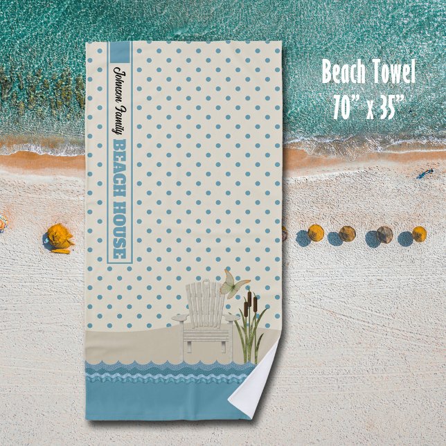 Beach House Beach Scene Lake House Beach Towel (Personalized beach towel for your beach house, cottage, or pool.)
