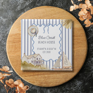 Beach House Blue Coastal Chic Blue Stripes 15 Cm Square Badge