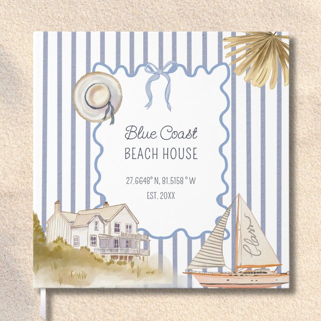 Beach House Blue Coastal Chic Guest Information Guest Book (In situ)