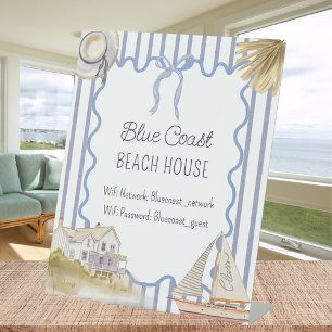 Beach House Blue Coastal Chic Guestbook Pedestal Sign