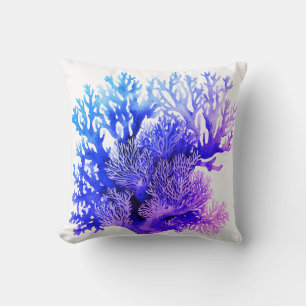 Beach House Blue Purplel Pink Coral Throw Pillow