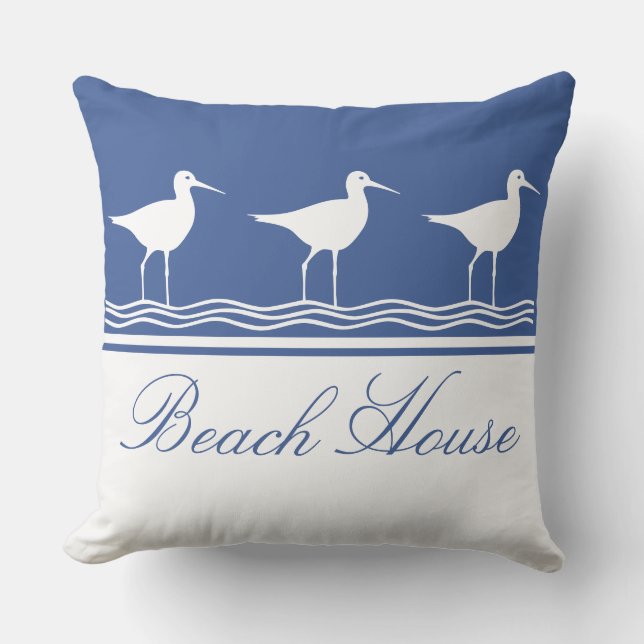 Beach house blue Sandpipers  Cushion (Front)