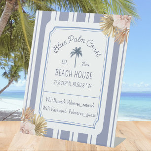 Beach House Blue Strip Coastal Boho Farmhouse Wifi Pedestal Sign