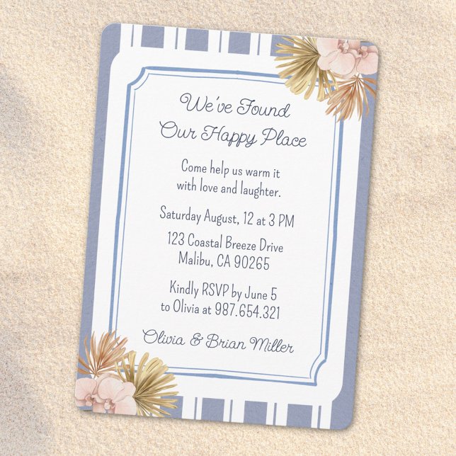 Beach House Blue Stripe Coastal Housewarming Party Invitation (In situ)