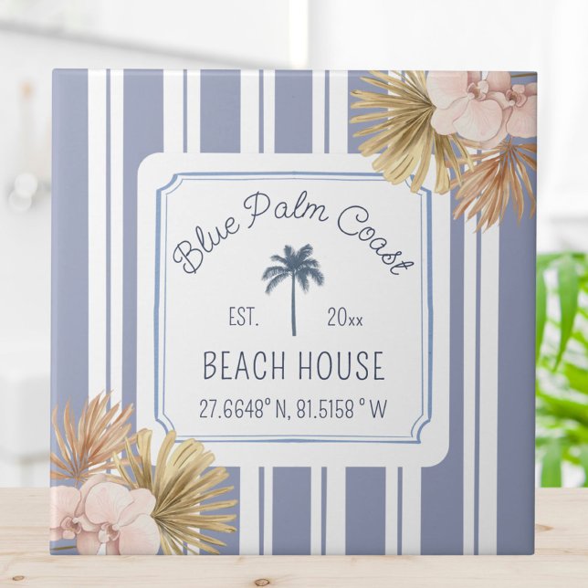 Beach House Blue Stripes Coastal Boho Farmhouse Tile (In situ)