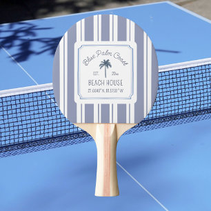 Beach House Blue Stripes Coastal Farmhouse Ping Pong Paddle