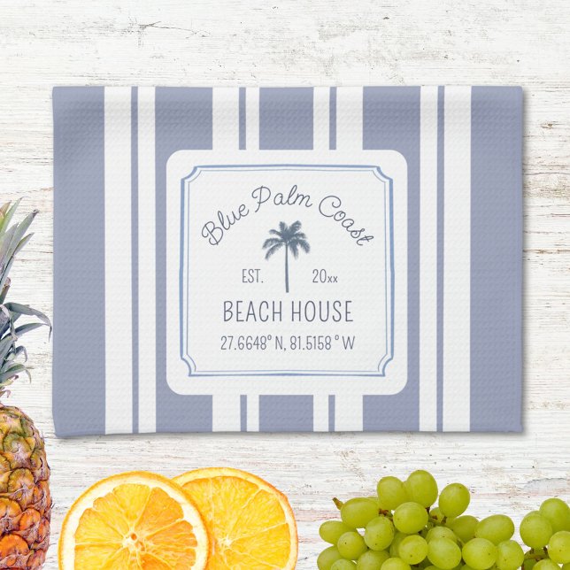 Beach House Blue Stripes Coastal Farmhouse Tea Towel (In situ)
