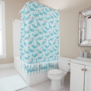 Beach House Blue Whale Nautical Personalised Shower Curtain