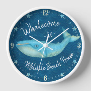 Beach House Blue Whale Nautical Whalecome   Custom Clock